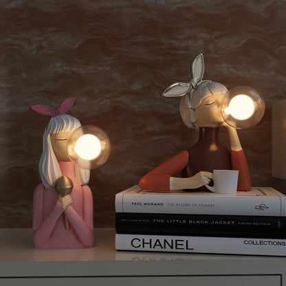Designer table lamp with soap bubble sculpture