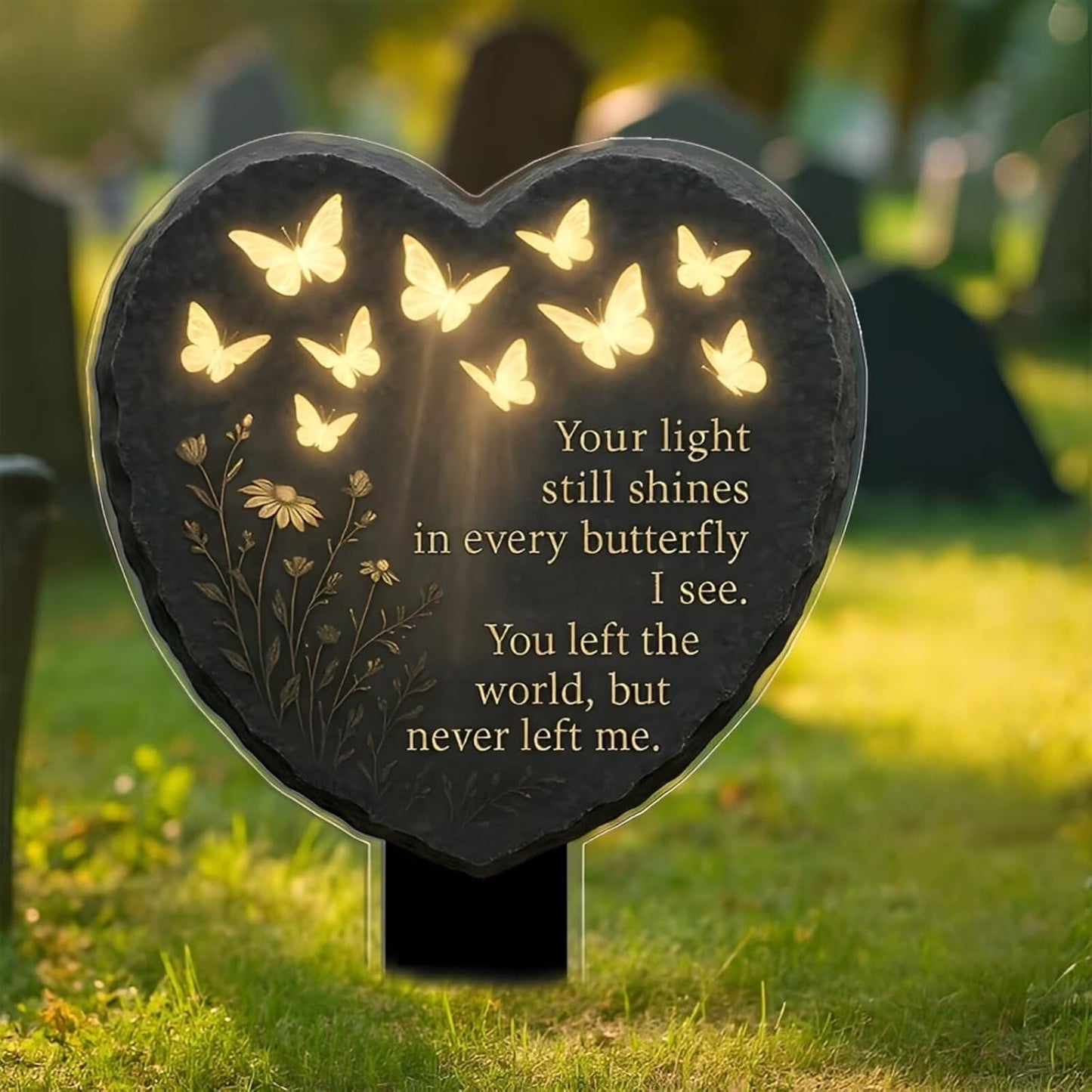 Butterfly Heart Memorial Plaque made of Acrylic with Warm White LED