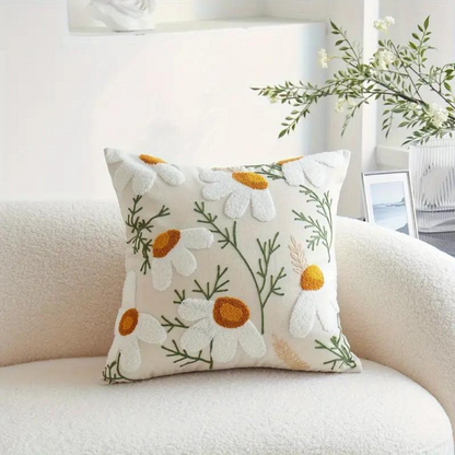 Pillowcase with embroidered floral and botanical pattern