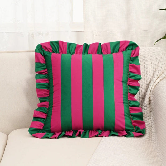 Pillow with Ruffled Edge and Stripe Pattern