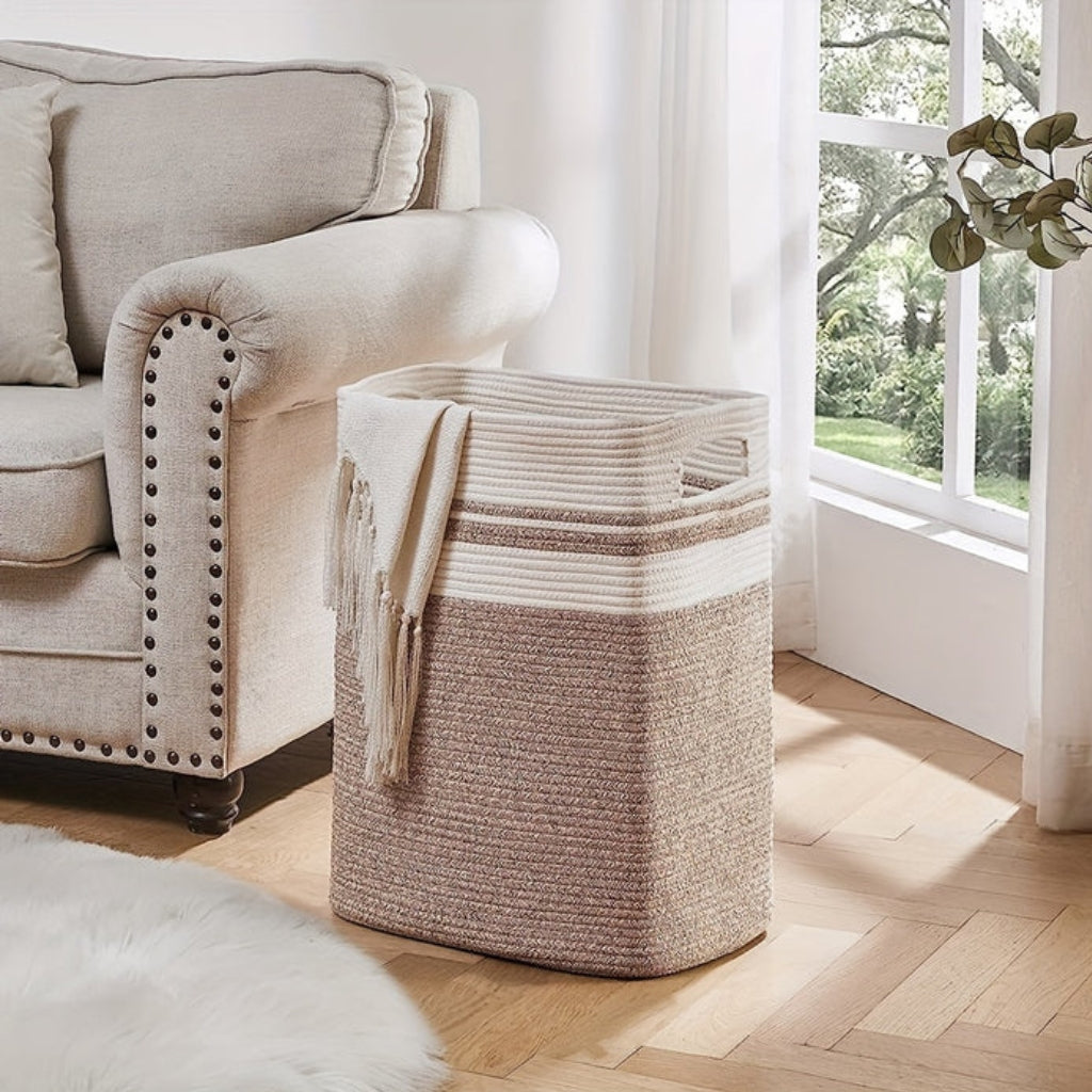 Large Woven Cotton Rope Laundry Basket with Handles