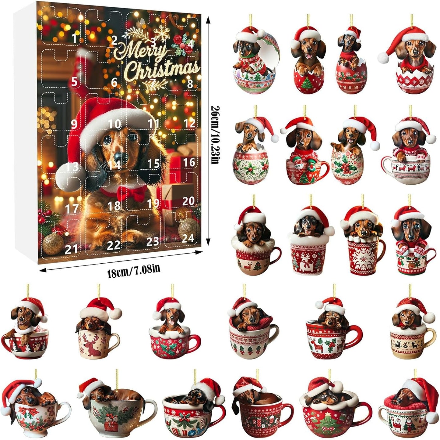 Christmas Advent calendar with 24 dachshund acrylic charms