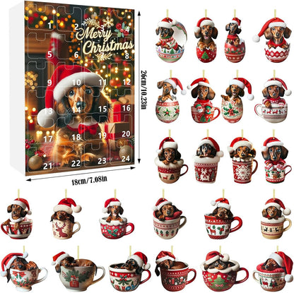 Christmas Advent calendar with 24 dachshund acrylic charms