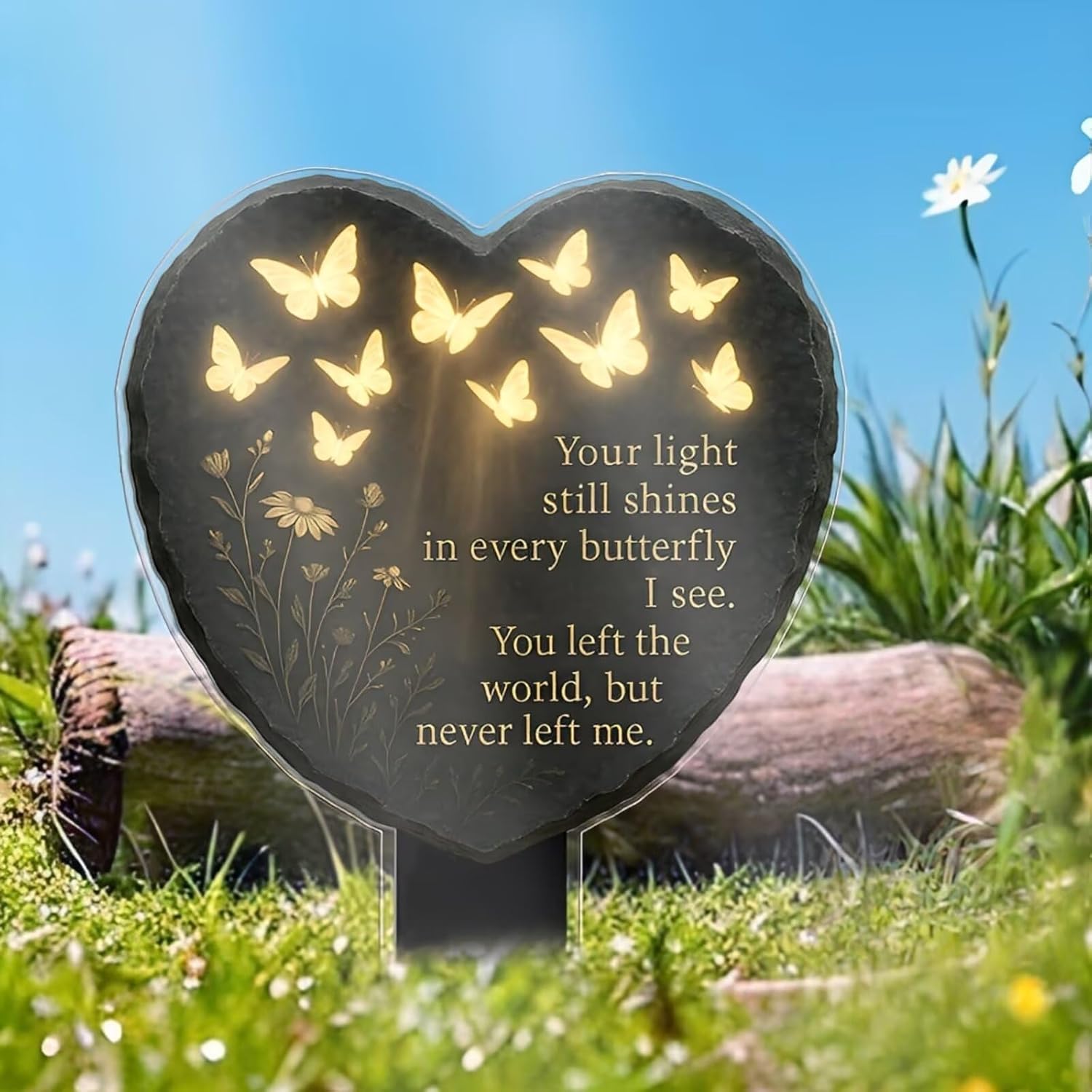 Butterfly Heart Memorial Plaque made of Acrylic with Warm White LED