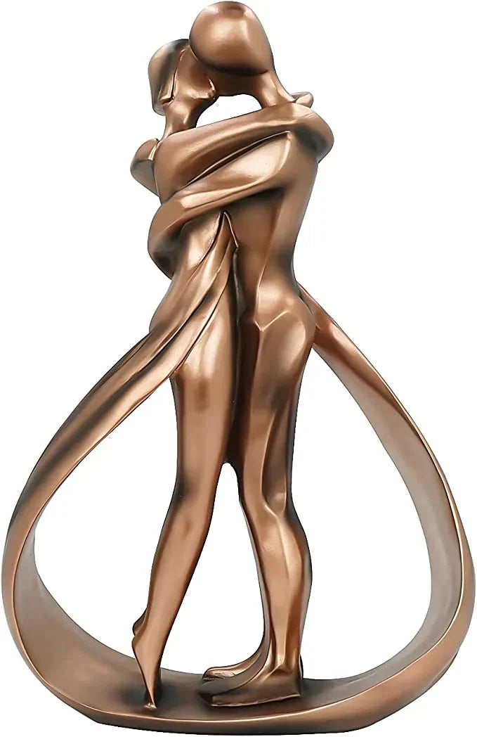 Bronze Hugging Couple Sculpture – Decorative Figurine for Home