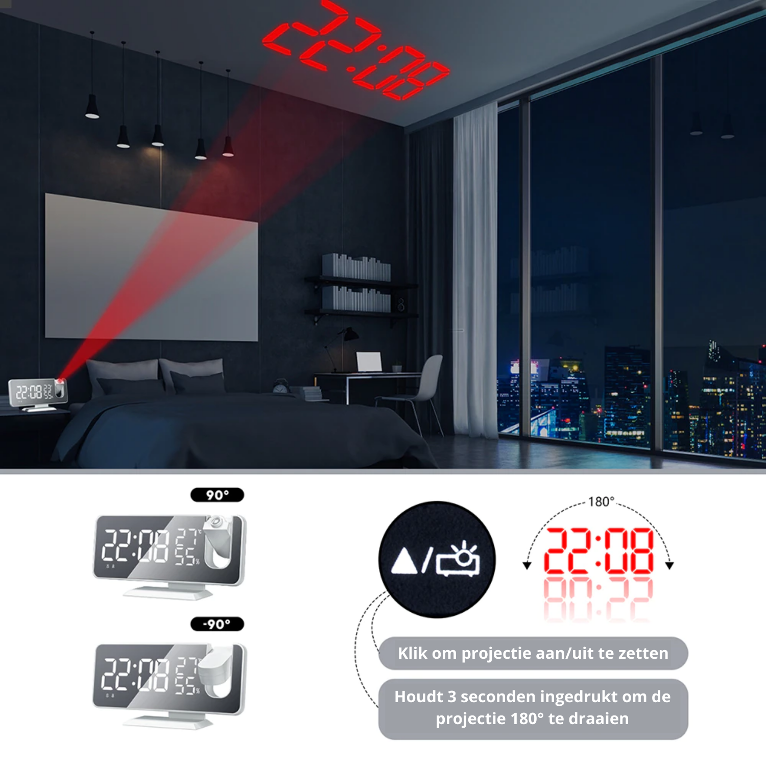 Digital Projection Clock with LED Display & FM Radio