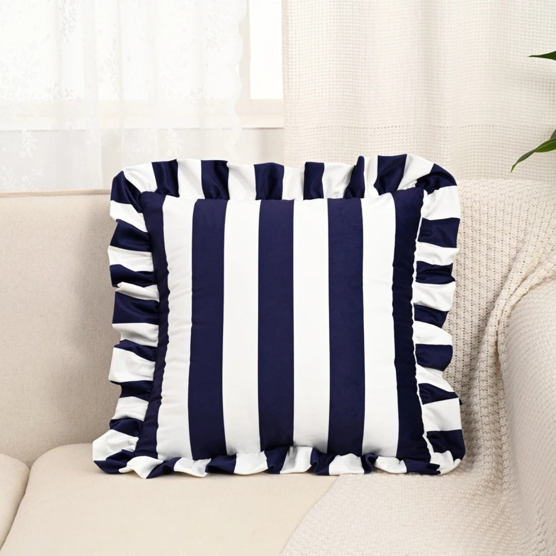 Pillow with Ruffled Edge and Stripe Pattern