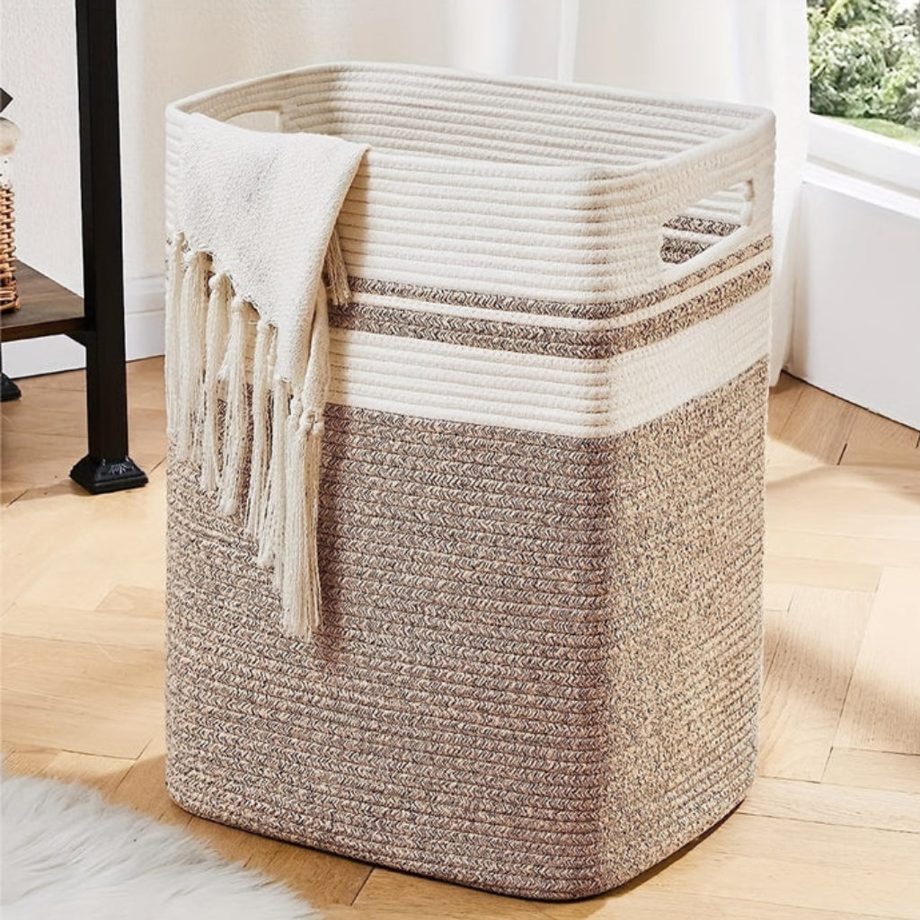Large Woven Cotton Rope Laundry Basket with Handles