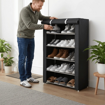 Shoe Cabinet with Fabric Cover and Steel Frame – 6 or 8 Shelves