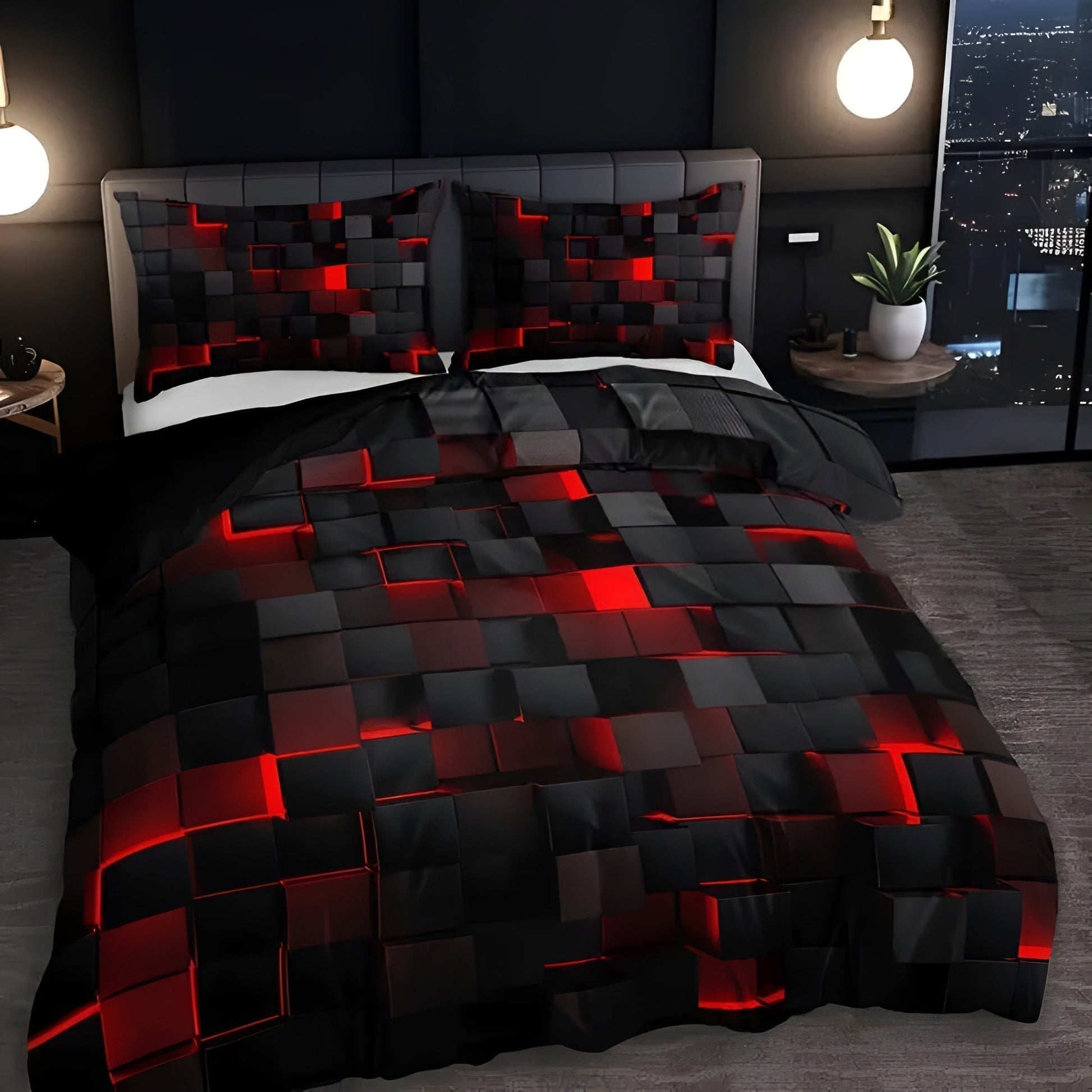 3D Grid Bedding Set with Gaming Design
