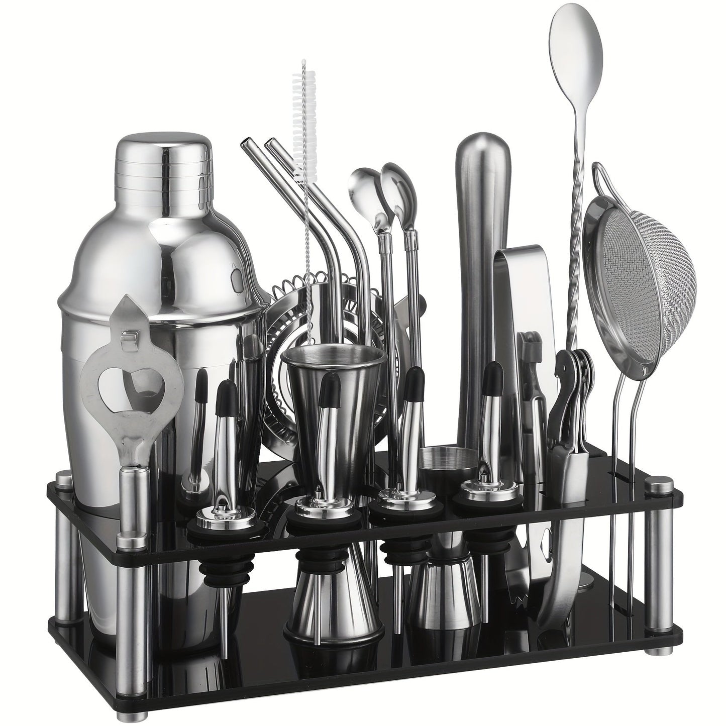 Stainless Steel Cocktail Set with 20 Bar Tools and Acrylic Stand