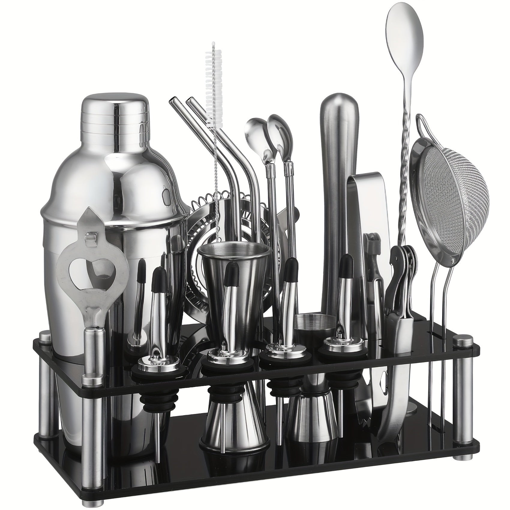 Stainless Steel Cocktail Set with 20 Bar Tools and Acrylic Stand