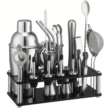 Stainless Steel Cocktail Set with 20 Bar Tools and Acrylic Stand