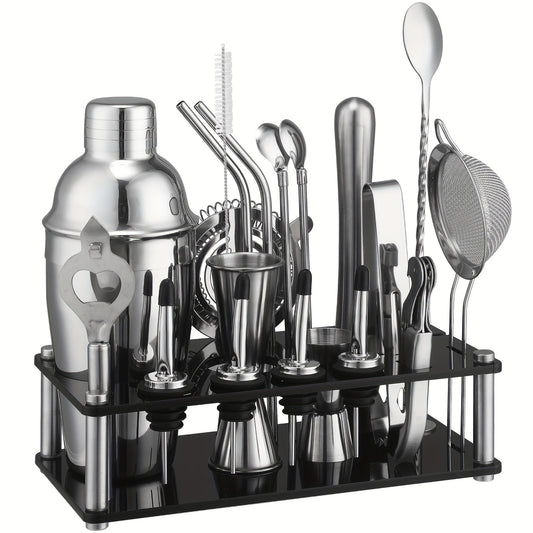 Stainless Steel Cocktail Set with 20 Bar Tools and Acrylic Stand