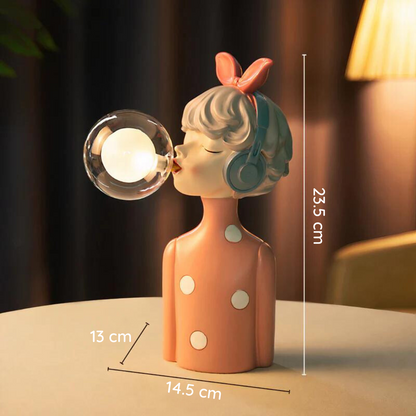 Designer table lamp with soap bubble sculpture