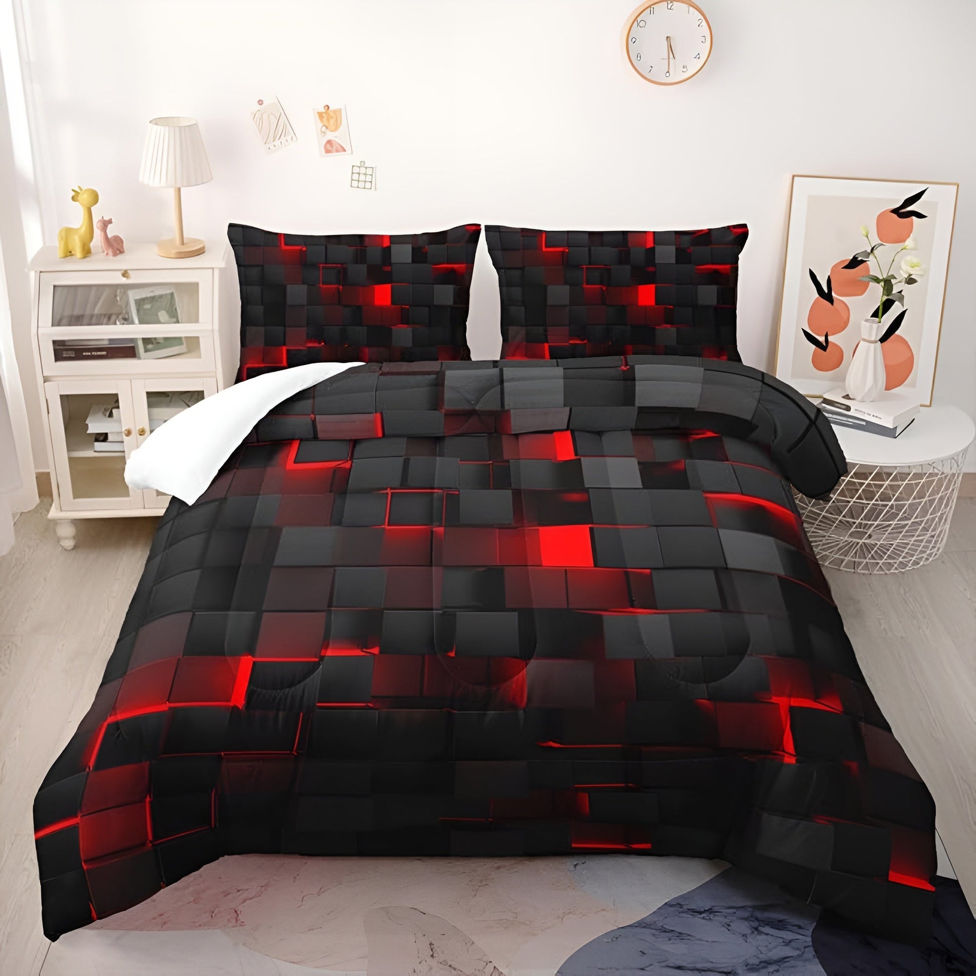 3D Grid Bedding Set with Gaming Design