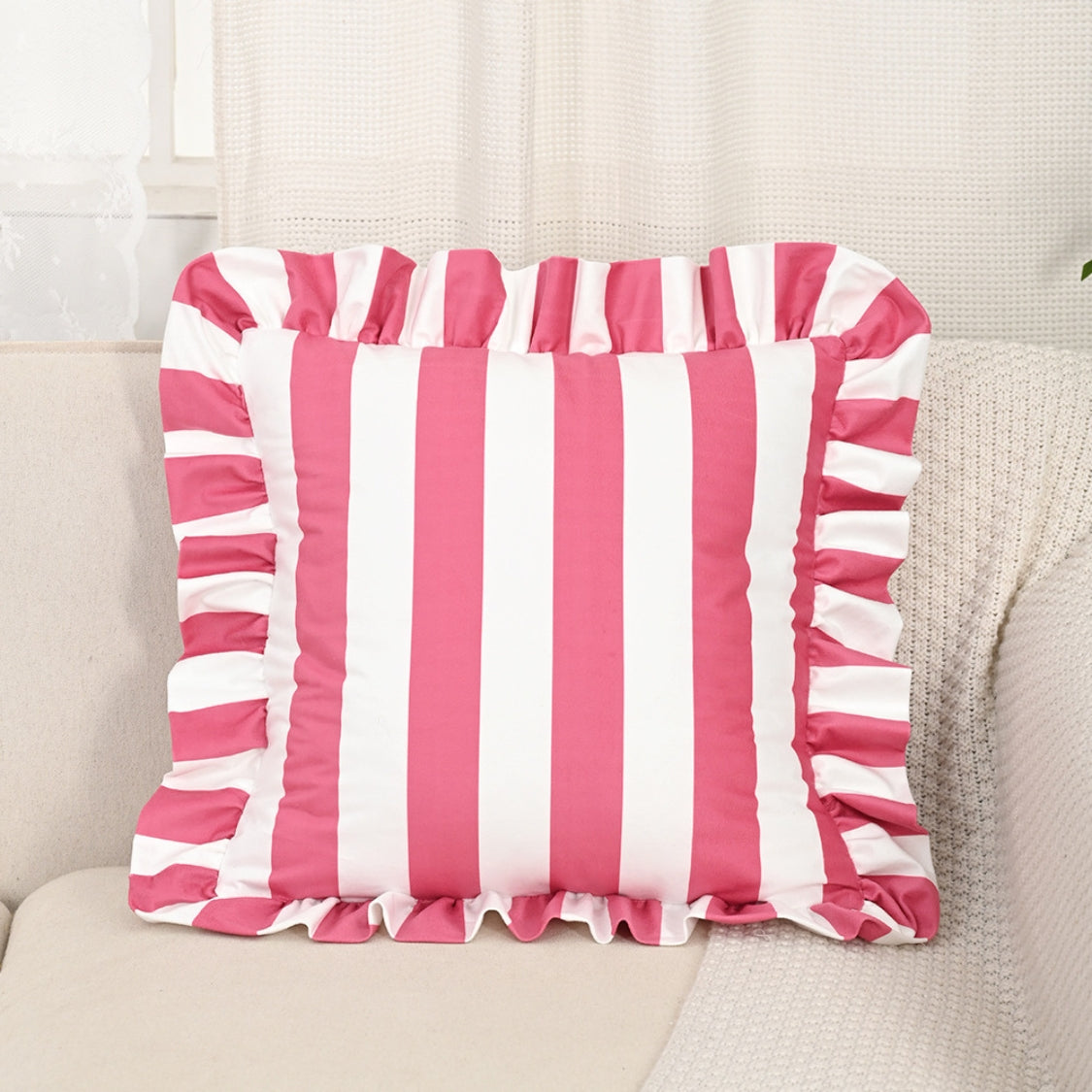 Pillow with Ruffled Edge and Stripe Pattern