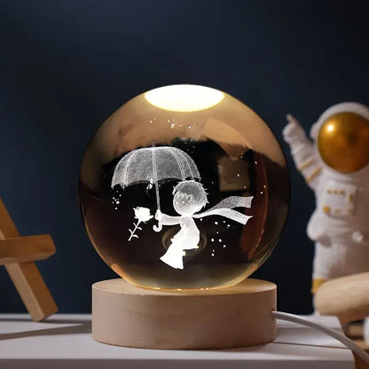 3D Engraved Crystal Ball Lamp – Warm LED Night Light