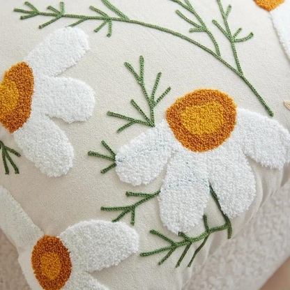 Pillowcase with embroidered floral and botanical pattern