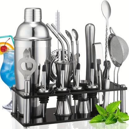 Stainless Steel Cocktail Set with 20 Bar Tools and Acrylic Stand
