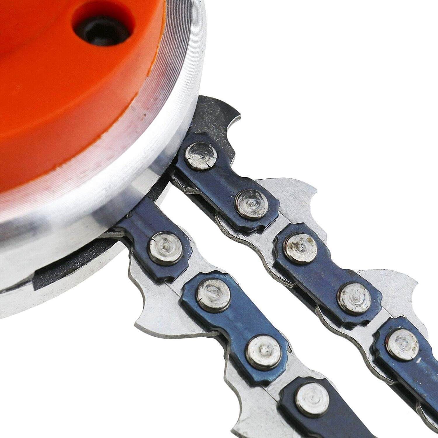 Chain mower replacement head with metal chain for brush cutters