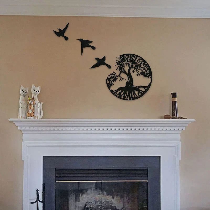 Metal wall decoration tree of life with birds