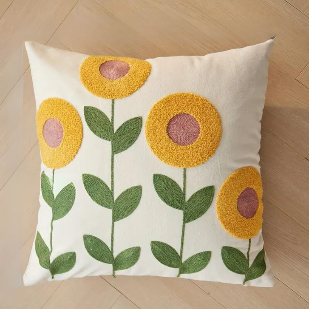 Pillowcase with embroidered floral and botanical pattern