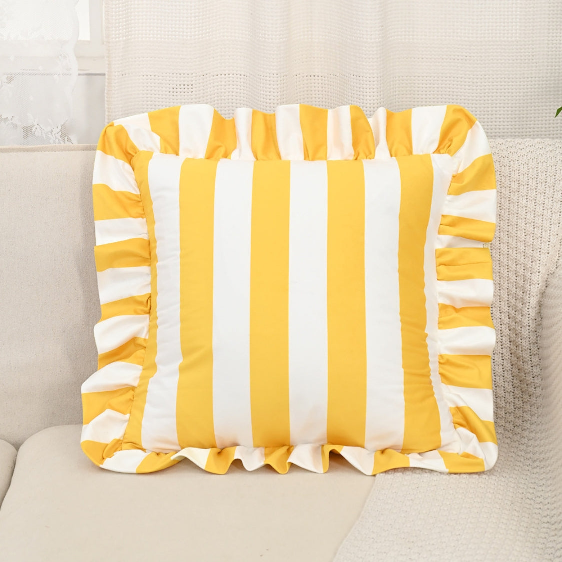 Pillow with Ruffled Edge and Stripe Pattern