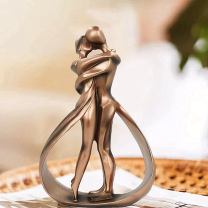 Bronze Hugging Couple Sculpture – Decorative Figurine for Home