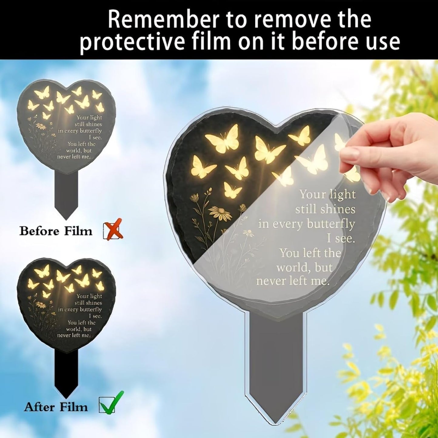 Butterfly Heart Memorial Plaque made of Acrylic with Warm White LED