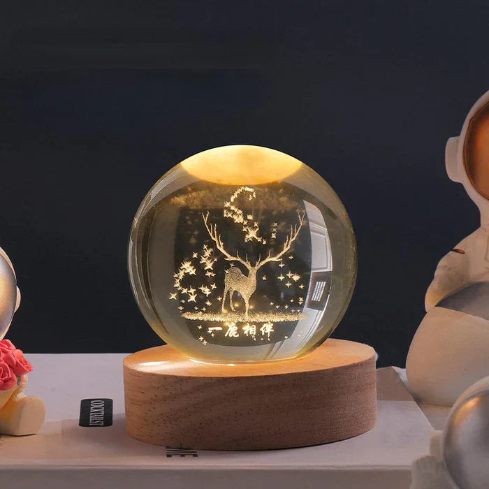 3D Engraved Crystal Ball Lamp – Warm LED Night Light