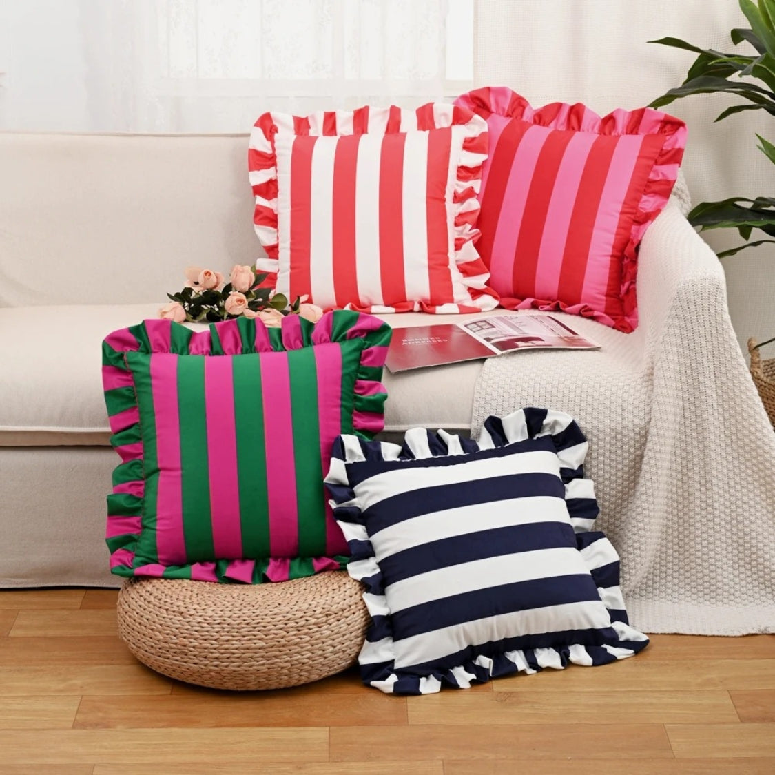 Pillow with Ruffled Edge and Stripe Pattern