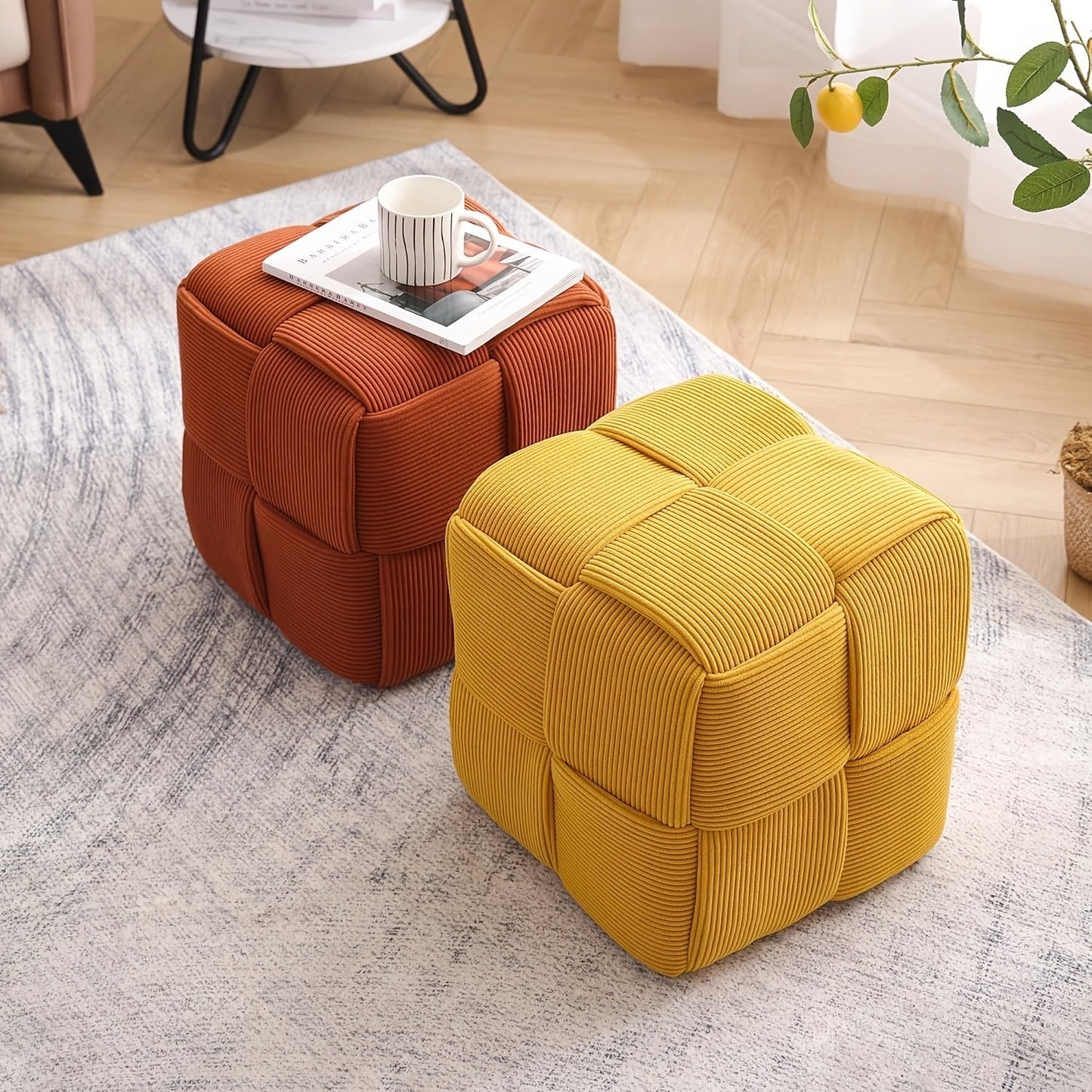 Cord Upholstered Stool – Versatile Footrest and Extra Seat