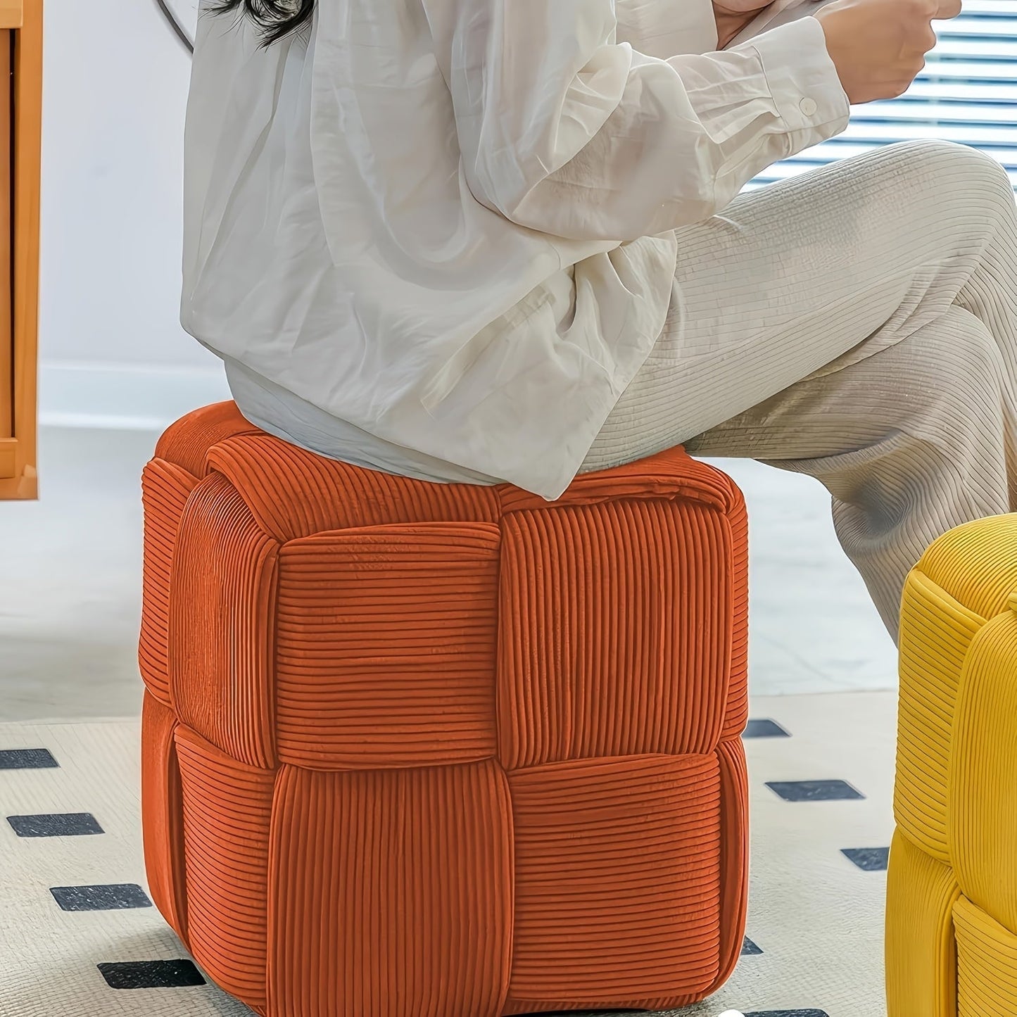 Cord Upholstered Stool – Versatile Footrest and Extra Seat