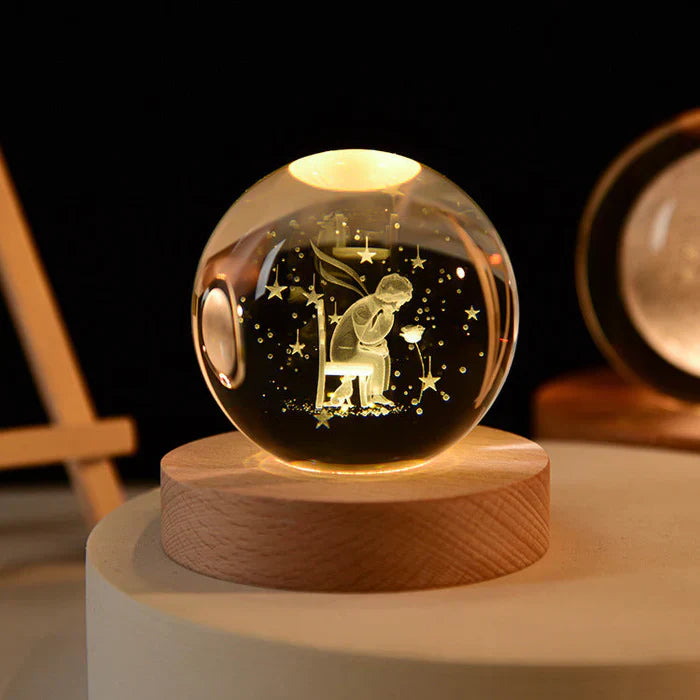 3D Engraved Crystal Ball Lamp – Warm LED Night Light