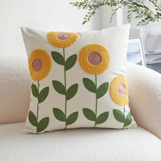 Pillowcase with embroidered floral and botanical pattern