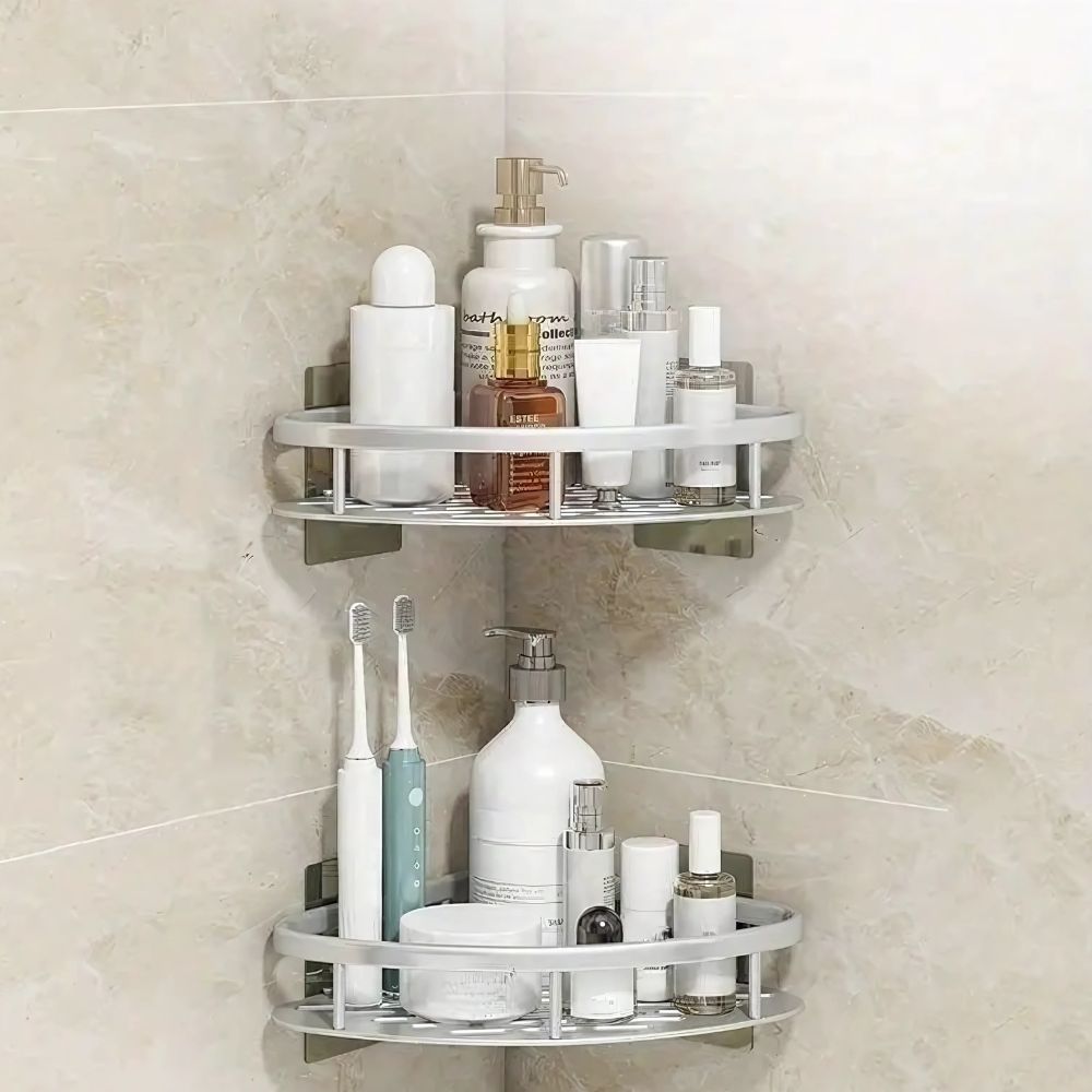 Corner Shower Shelf – Drill-Free Aluminum Wall Shelf for Bath & Shower