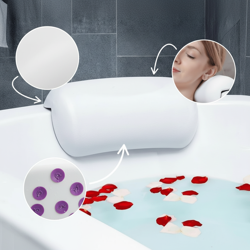 Ergonomic bathtub pillow with anti-slip coating
