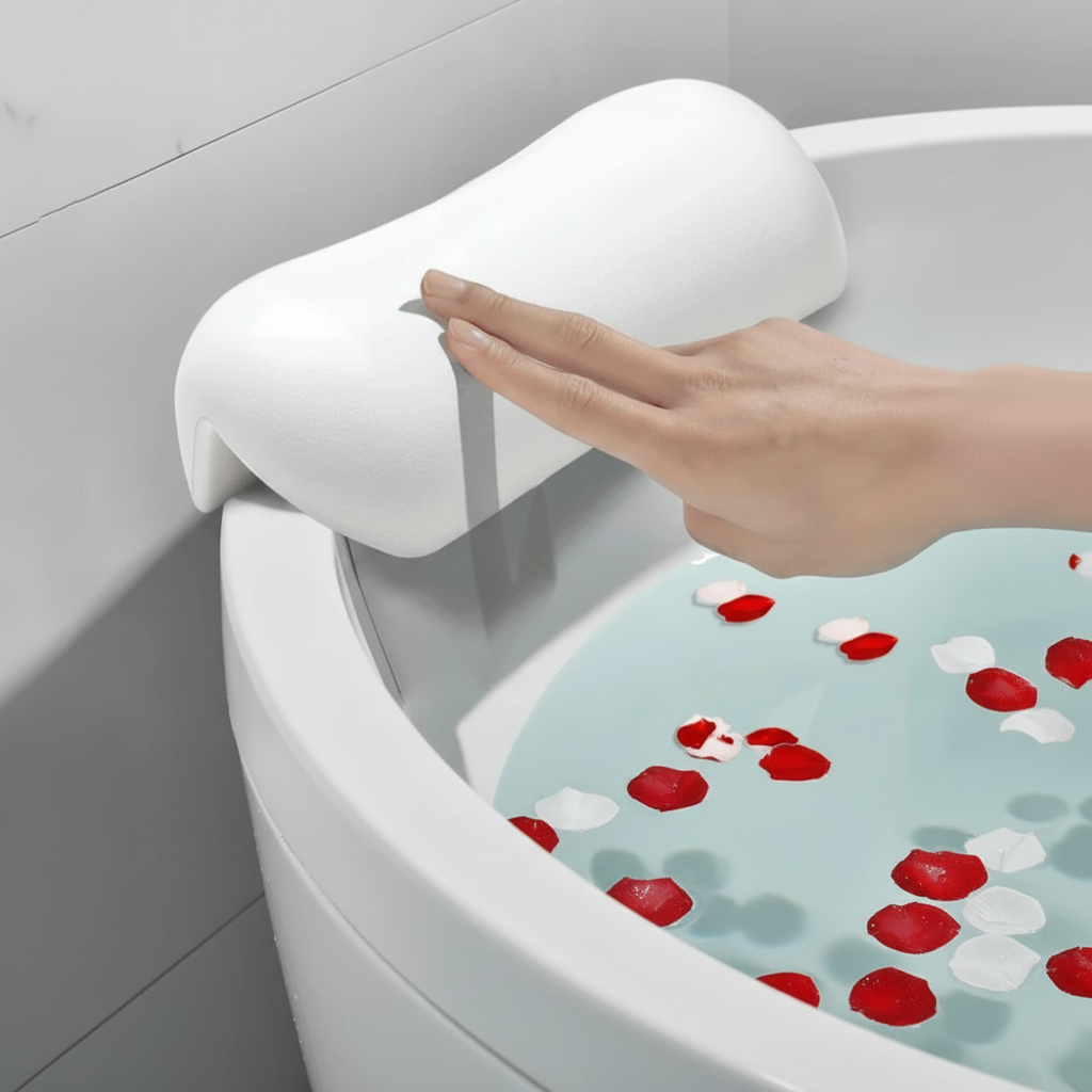 Ergonomic bathtub pillow with anti-slip coating