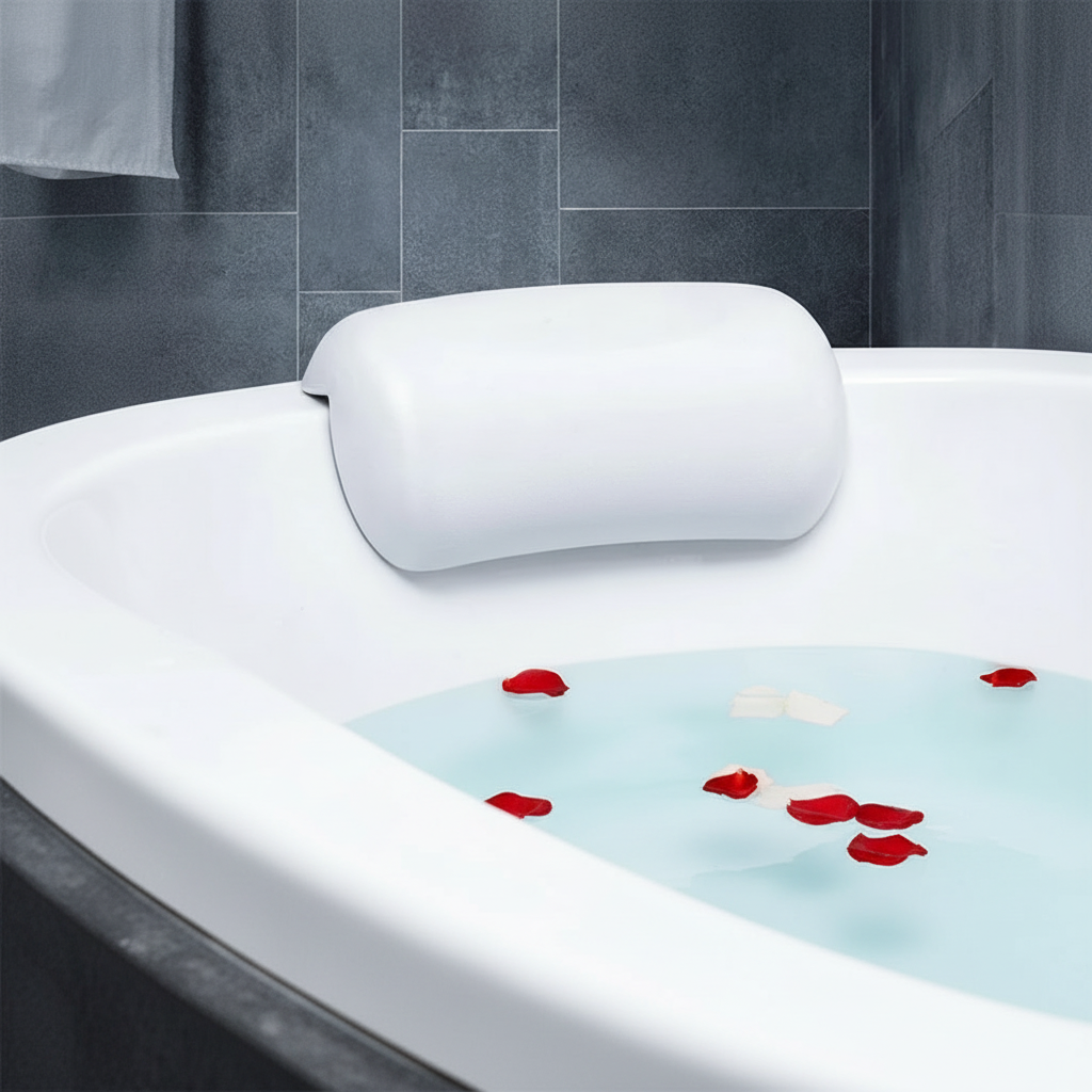Ergonomic bathtub pillow with anti-slip coating