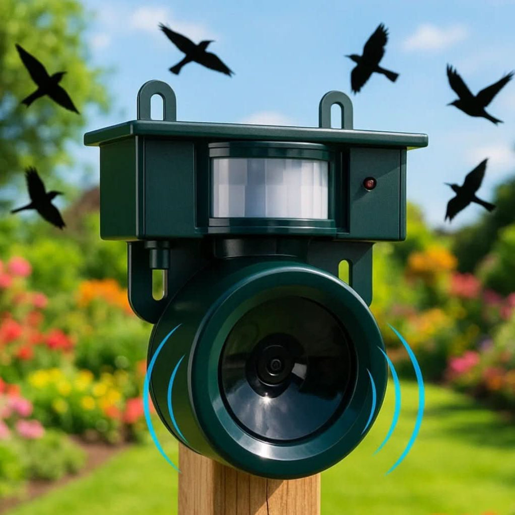 Bird repellent device with motion sensor – solar-powered and noise deterrent