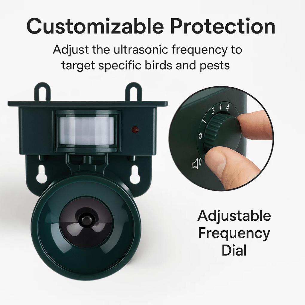 Bird repellent device with motion sensor – solar-powered and noise deterrent