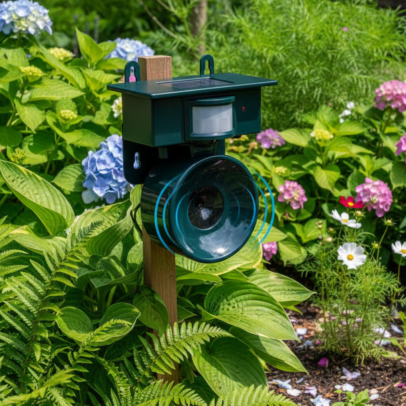 Bird repellent device with motion sensor – solar-powered and noise deterrent