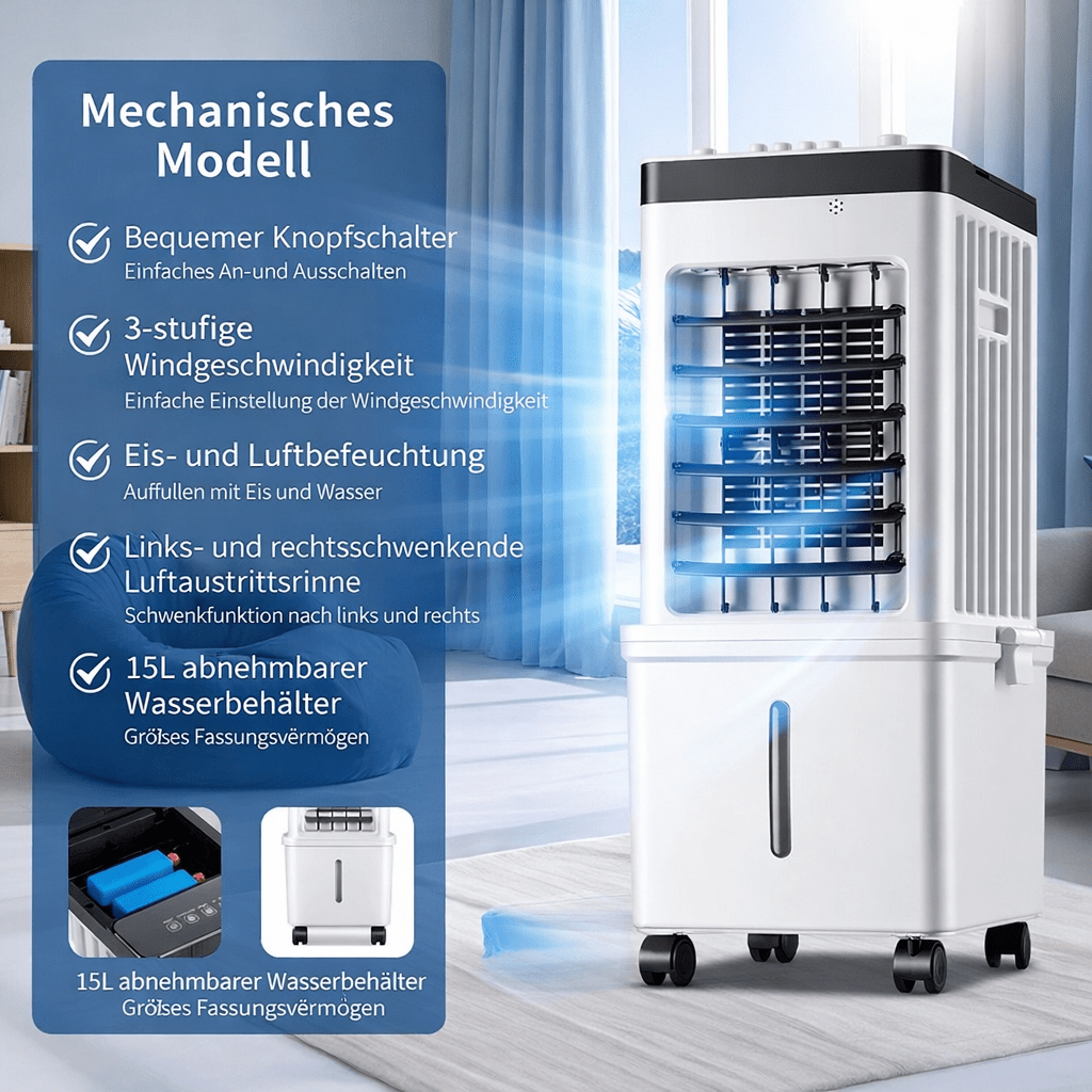 3-in-1 Air Cooler with 15L Water Tank — Cooling, Humidifying, Purifying