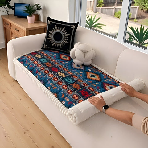 Quilted sofa cover with ethnic pattern – Non-slip
