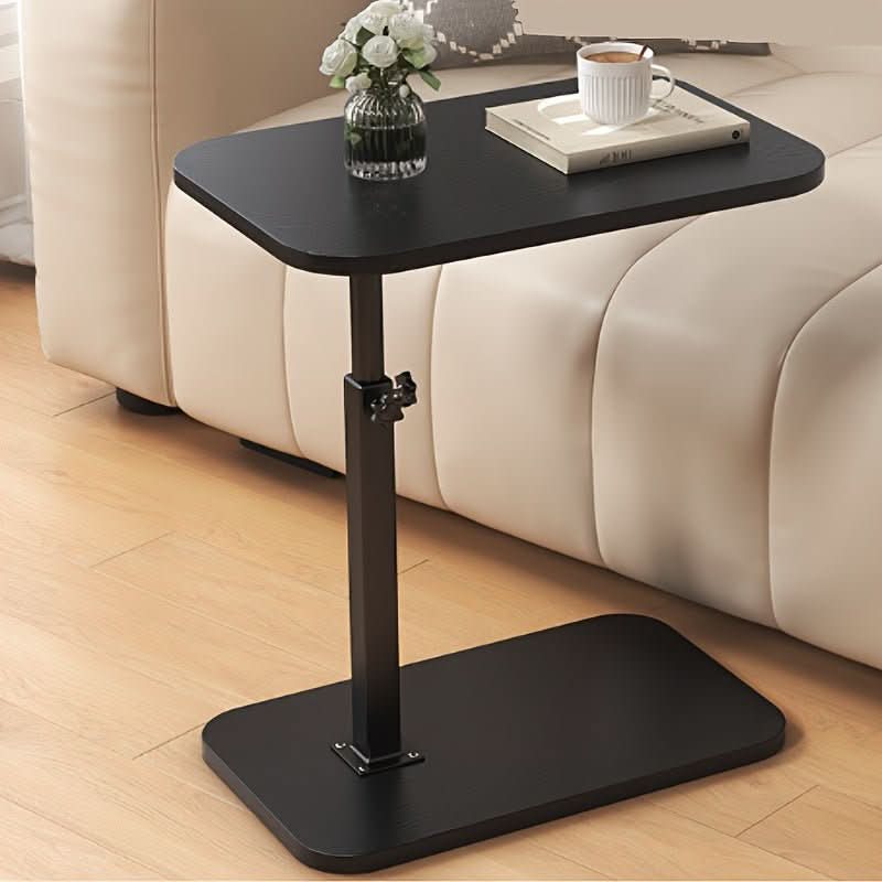 Height-adjustable side table with wooden top and metal frame