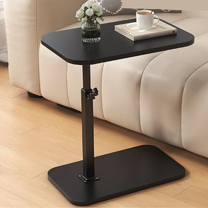 Height-adjustable side table with wooden top and metal frame