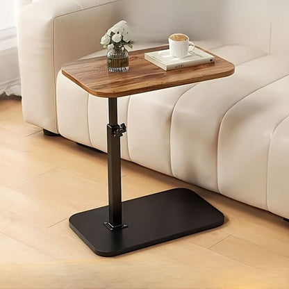 Height-adjustable side table with wooden top and metal frame