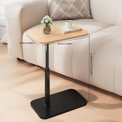 Height-adjustable side table with wooden top and metal frame