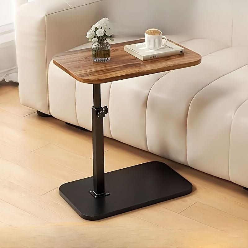 Height-adjustable side table with wooden top and metal frame